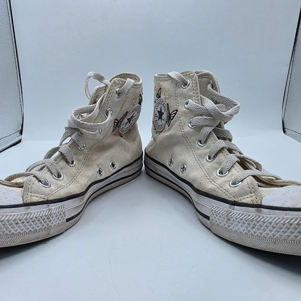 Converse CTAS HI Girls Size 5.5 Egret Black White Shoes Butterfly School Casual